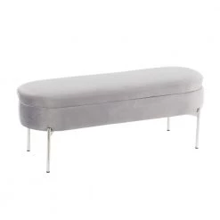 Chloe 18 in. Grey Velvet and Chrome Storage Bench by Lumisource