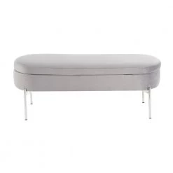 Chloe 18 in. Grey Velvet and Chrome Storage Bench by Lumisource -Cheap Lumisource Store grey lumisource bedroom benches bc chloe stor vgy 66 1000