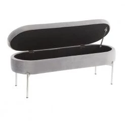 Chloe 18 in. Grey Velvet and Chrome Storage Bench by Lumisource -Cheap Lumisource Store grey lumisource bedroom benches bc chloe stor vgy 77 1000