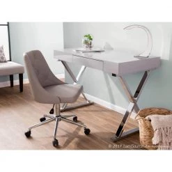 44 in. Rectangular Grey 1 Drawer Writing Desk with Built-In Storage by Lumisource -Cheap Lumisource Store grey lumisource writing desks ofd tm lstr gy 31 1000