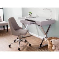 44 in. Rectangular Grey 1 Drawer Writing Desk with Built-In Storage by Lumisource -Cheap Lumisource Store grey lumisource writing desks ofd tm lstr gy 77 1000