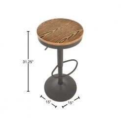 Dakota Industrial Adjustable Bar Stool in Grey Metal and Natural Wood (Set of 2) by Lumisource -Cheap Lumisource Store grey natural wood lumisource bar stools bs dak gy2 40 1000