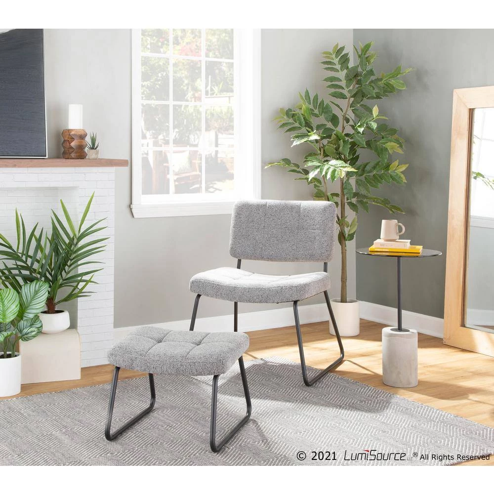 Stout Grey Noise Fabric and Black Steel Lounge Chair and Ottoman Set by Lumisource 7 Stout Grey Noise Fabric and Black Steel Lounge Chair and Ottoman Set by Lumisource - Image 5
