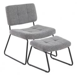 Stout Grey Noise Fabric and Black Steel Lounge Chair and Ottoman Set by Lumisource