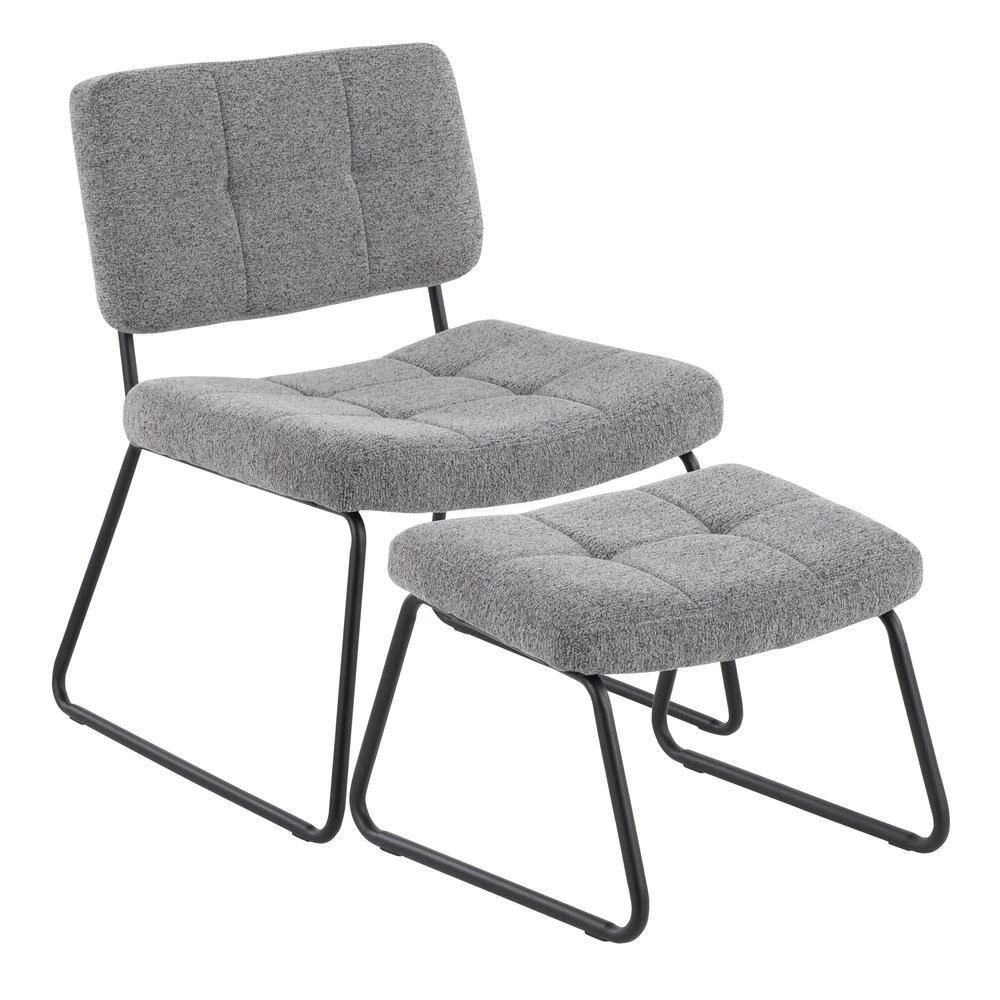 Stout Grey Noise Fabric and Black Steel Lounge Chair and Ottoman Set by Lumisource 3 Stout Grey Noise Fabric and Black Steel Lounge Chair and Ottoman Set by Lumisource