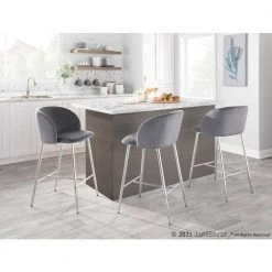Fran 26.5 in. Grey Velvet and Chrome Metal Counter Height Bar Stool (Set of 2) by Lumisource -Cheap Lumisource Store grey velvet chrome metal lumisource bar stools b26 fran vgy2 31 1000