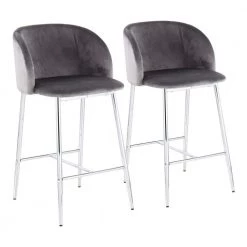 Fran 26.5 in. Grey Velvet and Chrome Metal Counter Height Bar Stool (Set of 2) by Lumisource