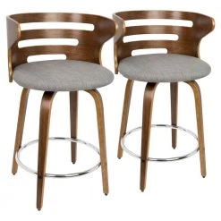 Cosini 24 in. Counter Stool in Walnut Wood and Grey Fabric (Set of 2) by Lumisource