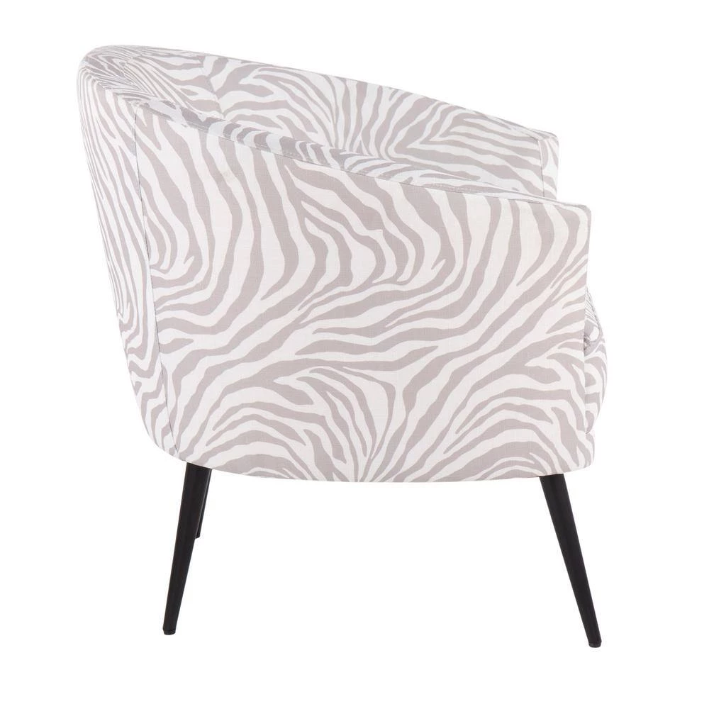 Tania Grey Zebra Print Fabric and Black Steel Arm Chair by Lumisource 4 Tania Grey Zebra Print Fabric and Black Steel Arm Chair by Lumisource - Image 2