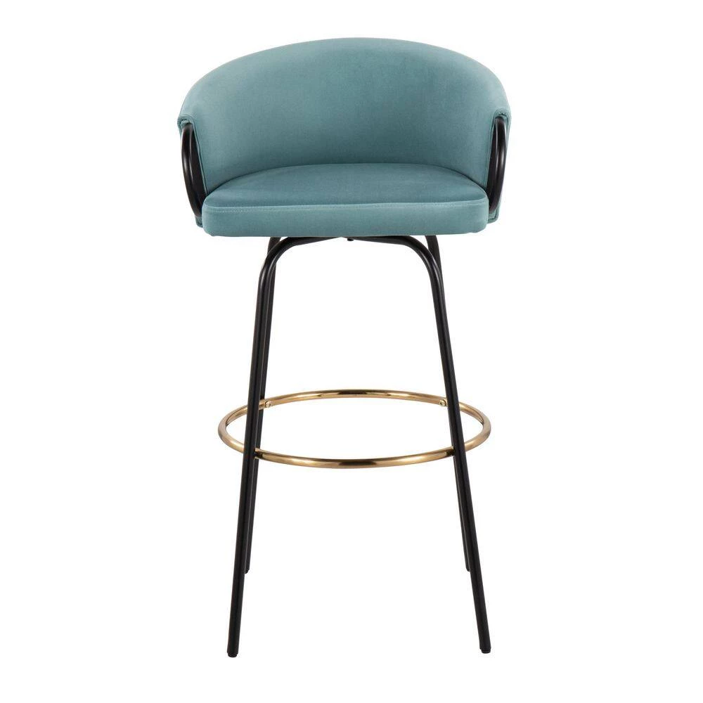 Claire 38.25 in. Light Blue Velvet and Black Metal Low Back Bar Stool with Gold Footrest (Set of 2) by Lumisource 7 Claire 38.25 in. Light Blue Velvet and Black Metal Low Back Bar Stool with Gold Footrest (Set of 2) by Lumisource - Image 5