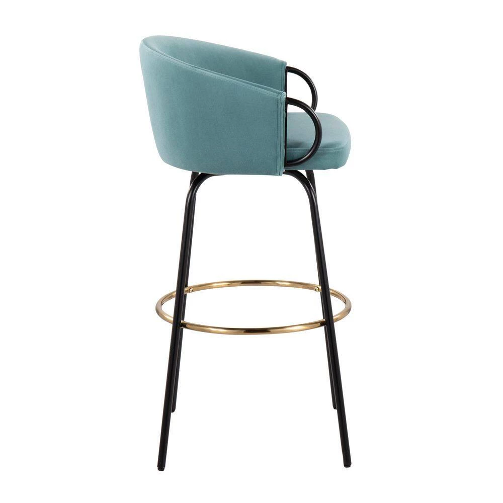 Claire 38.25 in. Light Blue Velvet and Black Metal Low Back Bar Stool with Gold Footrest (Set of 2) by Lumisource 4 Claire 38.25 in. Light Blue Velvet and Black Metal Low Back Bar Stool with Gold Footrest (Set of 2) by Lumisource - Image 2