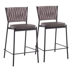 Braided Tania 36 in. Light Brown Fabric & Black Metal Counter Height Bar Stool (Set of 2) by Lumisource