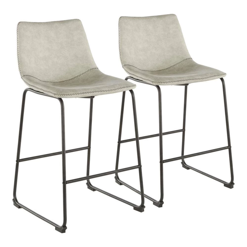 Duke 25 in. Industrial Counter Stool with Light Grey Cowboy Fabric and Black Stitching (Set of 2) by Lumisource 7 Duke 25 in. Industrial Counter Stool with Light Grey Cowboy Fabric and Black Stitching (Set of 2) by Lumisource - Image 5