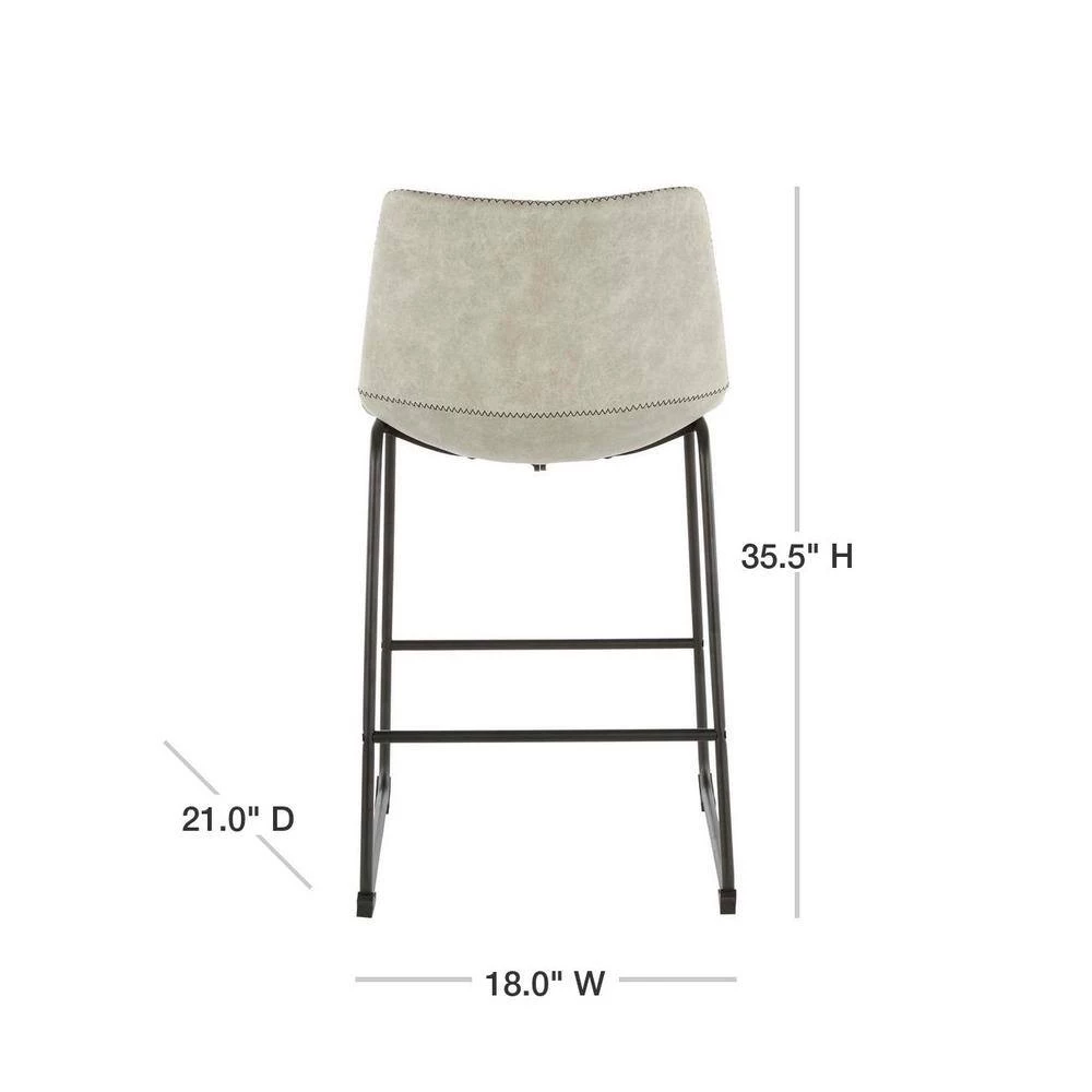 Duke 25 in. Industrial Counter Stool with Light Grey Cowboy Fabric and Black Stitching (Set of 2) by Lumisource 5 Duke 25 in. Industrial Counter Stool with Light Grey Cowboy Fabric and Black Stitching (Set of 2) by Lumisource - Image 3