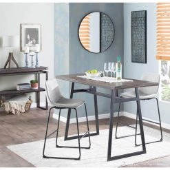 Duke 25 in. Industrial Counter Stool with Light Grey Cowboy Fabric and Black Stitching (Set of 2) by Lumisource