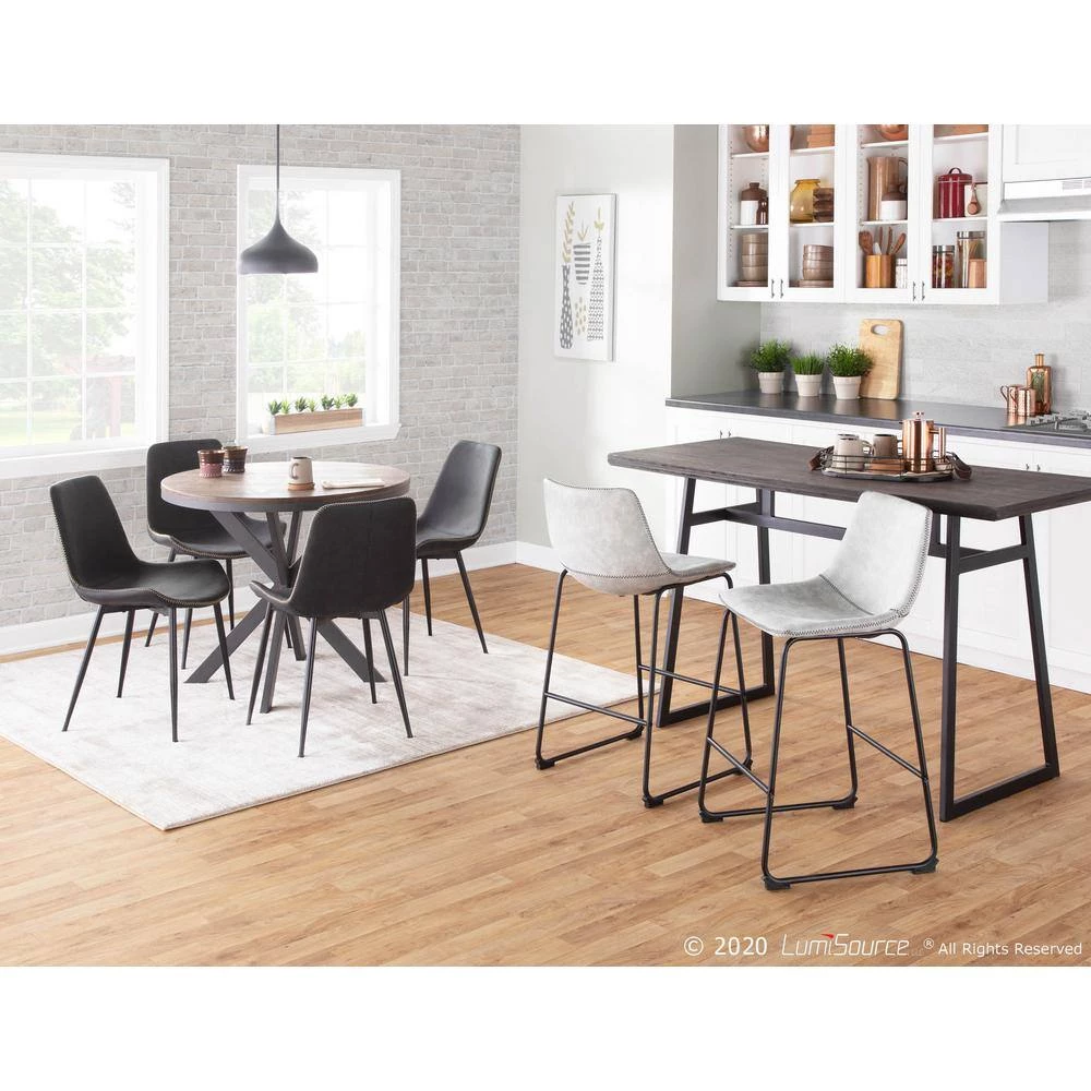 Duke 25 in. Industrial Counter Stool with Light Grey Cowboy Fabric and Black Stitching (Set of 2) by Lumisource 9 Duke 25 in. Industrial Counter Stool with Light Grey Cowboy Fabric and Black Stitching (Set of 2) by Lumisource - Image 7