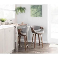 Cheap Lumisource Store 8 Curvini 24 in. Walnut and Grey Fabric Counter Stool (Set of 2) by Lumisource