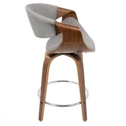 Curvini 24 in. Walnut and Grey Fabric Counter Stool (Set of 2) by Lumisource -Cheap Lumisource Store light gray walnut lumisource bar stools b24 crvnir wllgy2 66 1000
