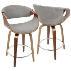 Curvini 24 in. Walnut and Grey Fabric Counter Stool (Set of 2) by Lumisource -Cheap Lumisource Store light gray walnut lumisource bar stools b24 crvnir wllgy2 c3 1000