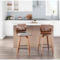 Folia 26 in. Walnut Wood and Light Grey Fabric Counter Stool (Set of 2) by Lumisource 19 Folia 26 in. Walnut Wood and Light Grey Fabric Counter Stool (Set of 2) by Lumisource -Cheap Lumisource Store light gray walnut lumisource bar stools b26 foliax wlgy2 31 1000