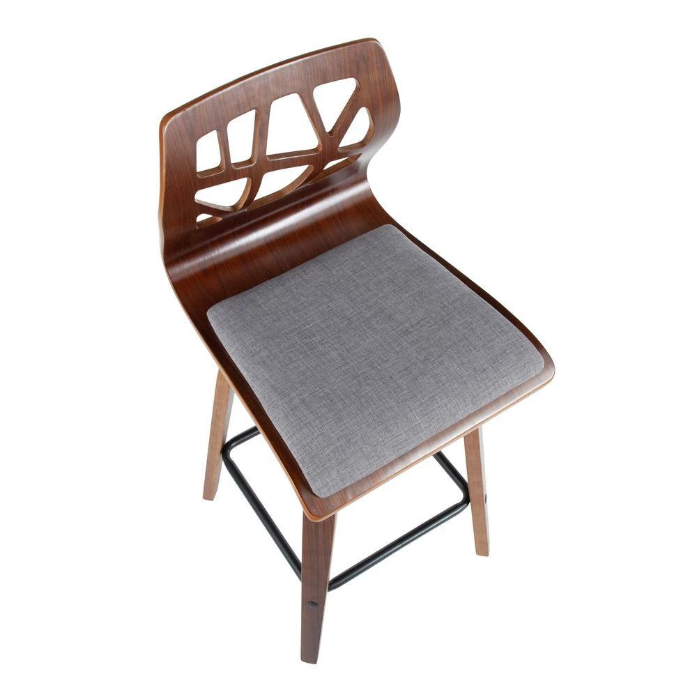 Folia 26 in. Walnut Wood and Light Grey Fabric Counter Stool (Set of 2) by Lumisource 5 Folia 26 in. Walnut Wood and Light Grey Fabric Counter Stool (Set of 2) by Lumisource - Image 3