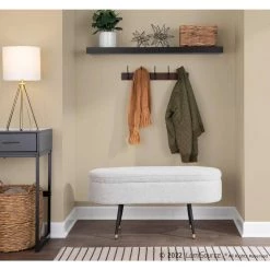 Harvey Light Grey Fabric and Black Metal Bench with Flip Top Lid (19.25 in. x 39 in. x 15.5 in.) by Lumisource -Cheap Lumisource Store light grey black metal lumisource bedroom benches otstor harvey bklgy 31 1000