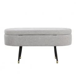 Harvey Light Grey Fabric and Black Metal Bench with Flip Top Lid (19.25 in. x 39 in. x 15.5 in.) by Lumisource -Cheap Lumisource Store light grey black metal lumisource bedroom benches otstor harvey bklgy 66 1000