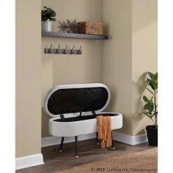 Harvey Light Grey Fabric and Black Metal Bench with Flip Top Lid (19.25 in. x 39 in. x 15.5 in.) by Lumisource -Cheap Lumisource Store light grey black metal lumisource bedroom benches otstor harvey bklgy 77 1000