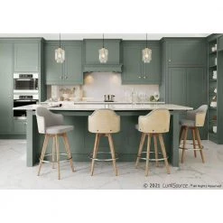 Ahoy 37 in. Light Grey Fabric and Natural Wood Backrest Counter Height Bar Stool with Natural Wood Legs (Set of 2) by Lumisource -Cheap Lumisource Store light grey fabric natural wood lumisource bar stools b26 ahoy2 r nanalgy2 31 1000