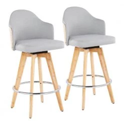 Cheap Lumisource Store 39 Ahoy 37 in. Light Grey Fabric and Natural Wood Backrest Counter Height Bar Stool with Natural Wood Legs (Set of 2) by Lumisource