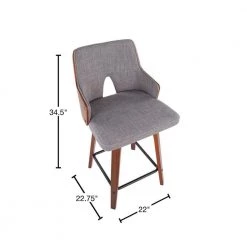 Stella 34.5 in. Light Grey Fabric and Walnut High Back Wood Counter Height Bar Stool (Set of 2) by Lumisource -Cheap Lumisource Store light grey fabric walnut wood lumisource bar stools b24 stella wllgy2 40 1000