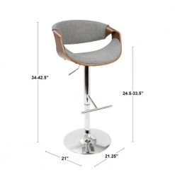 Curvo 43 in. Adjustable Bar Stool in Light Grey Fabric and Chrome with Walnut Wood (Set of 2) by Lumisource -Cheap Lumisource Store light grey fabric walnut wood lumisource bar stools bs curvo2 swvt wllgy2 c3 1000