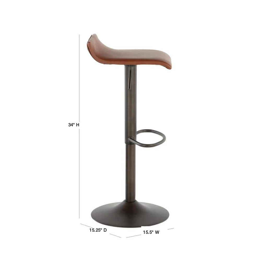 Ale Industrial Adjustable Antique and Medium Brown Faux Leather Bar Stool (Set of 2) by Lumisource 5 Ale Industrial Adjustable Antique and Medium Brown Faux Leather Bar Stool (Set of 2) by Lumisource - Image 3