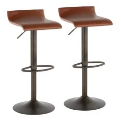 Ale Industrial Adjustable Antique and Medium Brown Faux Leather Bar Stool (Set of 2) by Lumisource