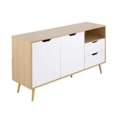 Astro Natural & White Wood Sideboard with Cabinets & Sliding Drawers by Lumisource