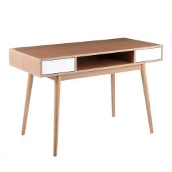 Pebble Double 47.25 in. Rectangular Natural and White Wood 2-Drawer Computer Desk with Shelf by Lumisource