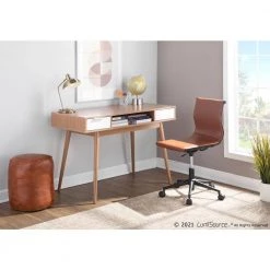 Pebble Double 47.25 in. Rectangular Natural and White Wood 2-Drawer Computer Desk with Shelf by Lumisource -Cheap Lumisource Store natural white wood lumisource writing desks ofd pebble dbl naw c3 1000