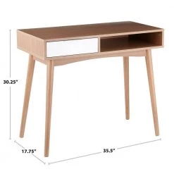 Pebble 35.5 in. Rectangular Natural and White Wood 1-Drawer Computer Desk with Shelf by Lumisource -Cheap Lumisource Store natural white wood lumisource writing desks ofd pebble naw 1f 1000