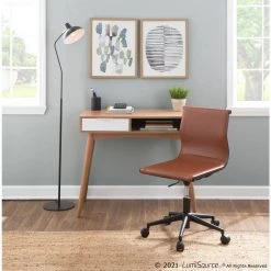 Pebble 35.5 in. Rectangular Natural and White Wood 1-Drawer Computer Desk with Shelf by Lumisource -Cheap Lumisource Store natural white wood lumisource writing desks ofd pebble naw 31 1000