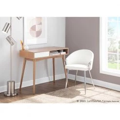 Pebble 35.5 in. Rectangular Natural and White Wood 1-Drawer Computer Desk with Shelf by Lumisource -Cheap Lumisource Store natural white wood lumisource writing desks ofd pebble naw 4f 1000