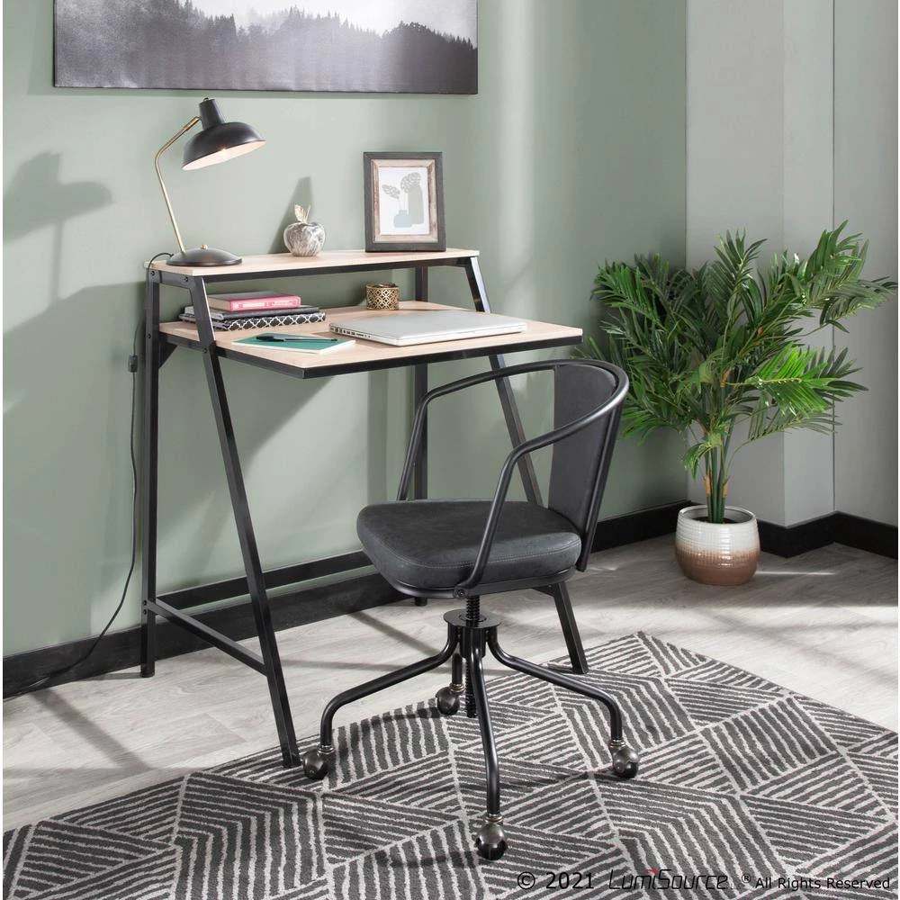 2-Tier 31.5 in. Natural Wood & Black Steel Writing Desk with Shelf by Lumisource 8 2-Tier 31.5 in. Natural Wood & Black Steel Writing Desk with Shelf by Lumisource - Image 6