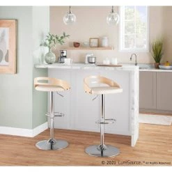 Cassis 29.5 in. Natural Wood and Cream Faux Leather Adjustable Bar Stool by Lumisource -Cheap Lumisource Store natural wood cream faux leather lumisource bar stools bs cassis nacr 31 1000