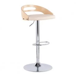 Cassis 29.5 in. Natural Wood and Cream Faux Leather Adjustable Bar Stool by Lumisource
