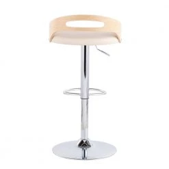 Cassis 29.5 in. Natural Wood and Cream Faux Leather Adjustable Bar Stool by Lumisource -Cheap Lumisource Store natural wood cream faux leather lumisource bar stools bs cassis nacr 66 1000