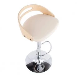 Cassis 29.5 in. Natural Wood and Cream Faux Leather Adjustable Bar Stool by Lumisource -Cheap Lumisource Store natural wood cream faux leather lumisource bar stools bs cassis nacr a0 1000