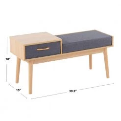 Telephone Natural Wood and Grey Fabric Bench with Pull-Out Drawer (20 in. x 39.5 in. x 15 in. ) by Lumisource -Cheap Lumisource Store natural wood grey fabric lumisource bedroom benches bc phone nagy c3 1000