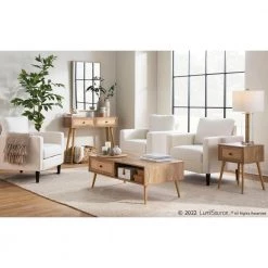 Bora Bora 12 in. Natural Wood Rectangle Console Table with Sliding Drawers and Rattan Accents by Lumisource -Cheap Lumisource Store natural wood lumisource console tables tbc bora nartan 31 1000