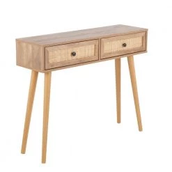 Bora Bora 12 in. Natural Wood Rectangle Console Table with Sliding Drawers and Rattan Accents by Lumisource
