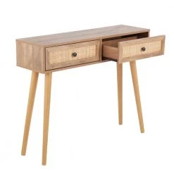 Bora Bora 12 in. Natural Wood Rectangle Console Table with Sliding Drawers and Rattan Accents by Lumisource -Cheap Lumisource Store natural wood lumisource console tables tbc bora nartan 77 1000