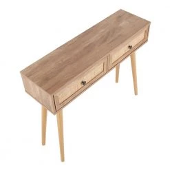 Bora Bora 12 in. Natural Wood Rectangle Console Table with Sliding Drawers and Rattan Accents by Lumisource -Cheap Lumisource Store natural wood lumisource console tables tbc bora nartan a0 1000